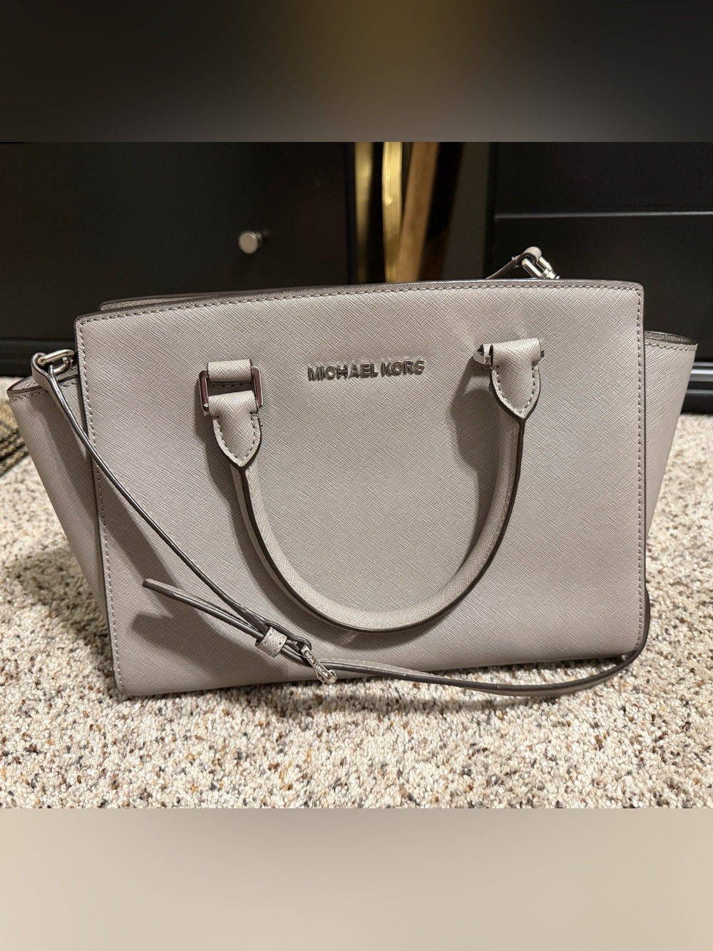Michael Kors Selma Medium Saffiano Leather Satchel Pearl Grey